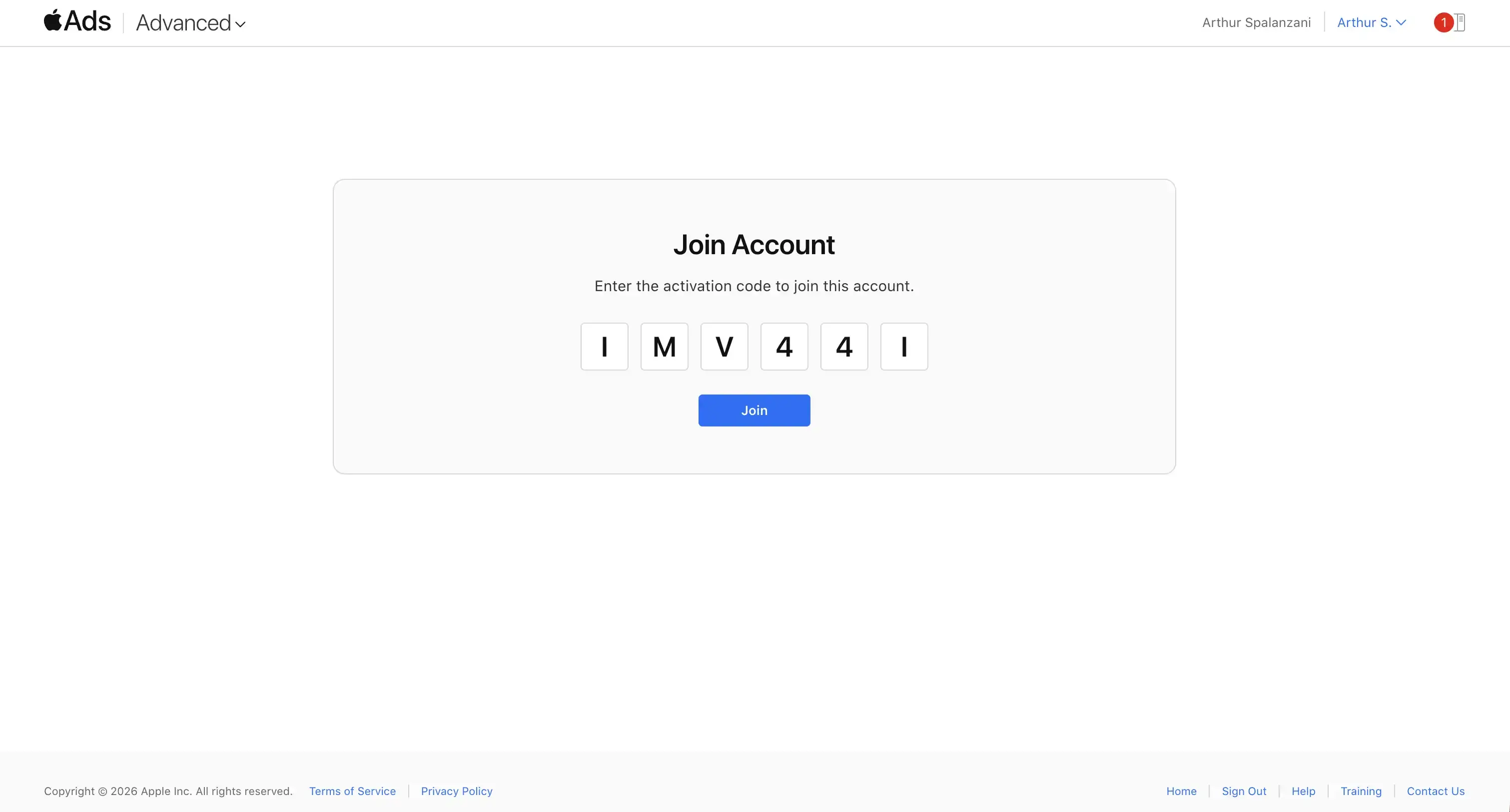 Apple Search Ads activation code