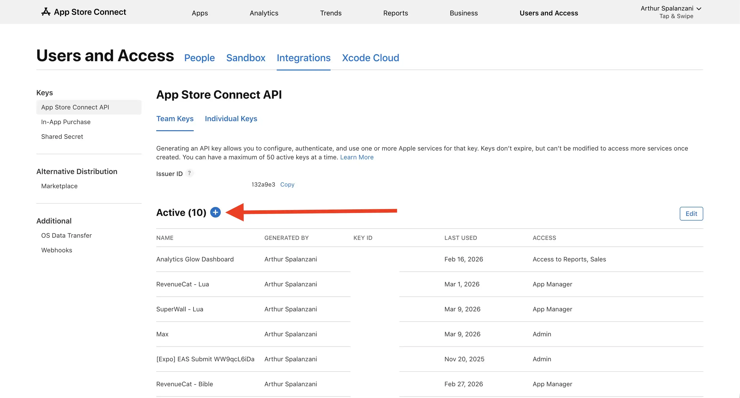 Create a new App Store Connect API key