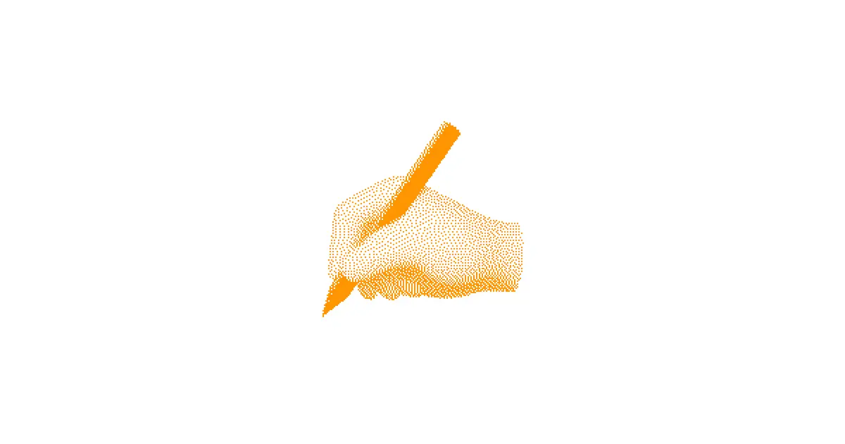 Orange dithered writing hand emoji for App Store subtitle optimization