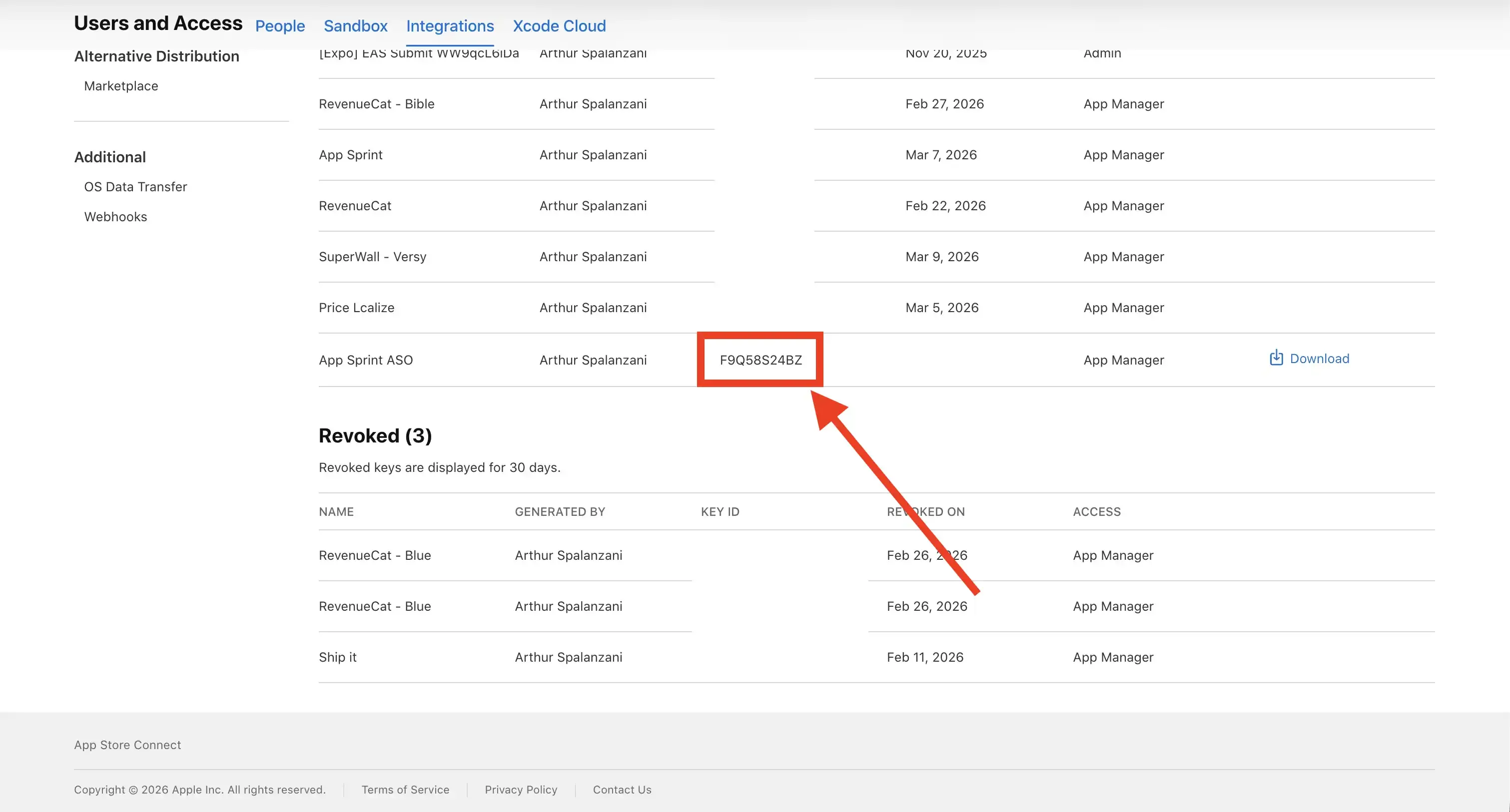 Key ID in App Store Connect