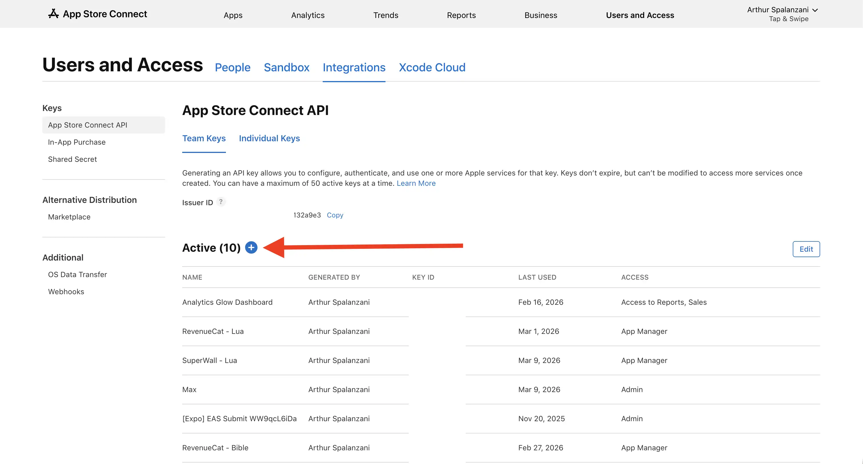 Create a new App Store Connect API key