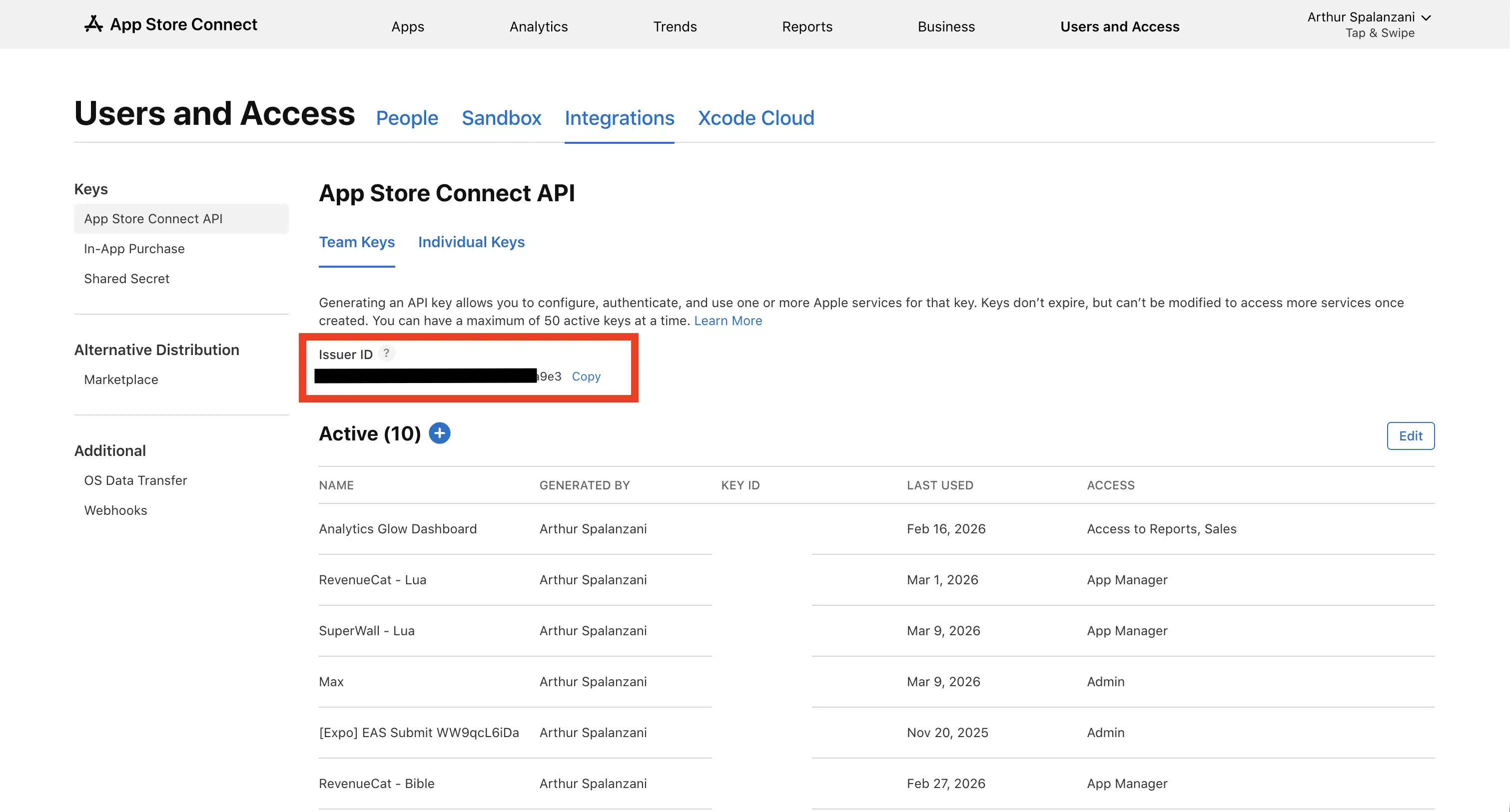 Issuer ID in App Store Connect