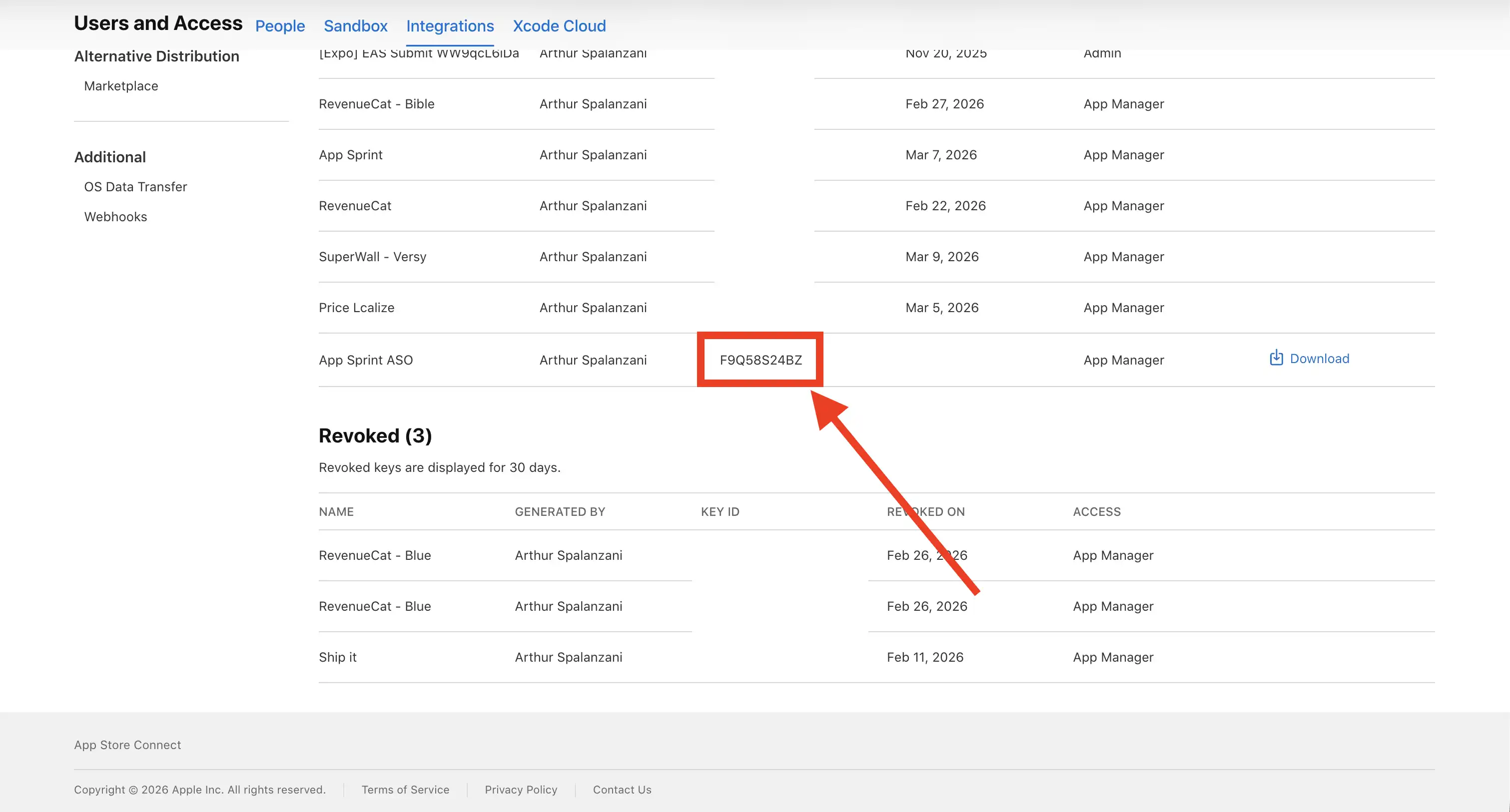 Key ID in App Store Connect