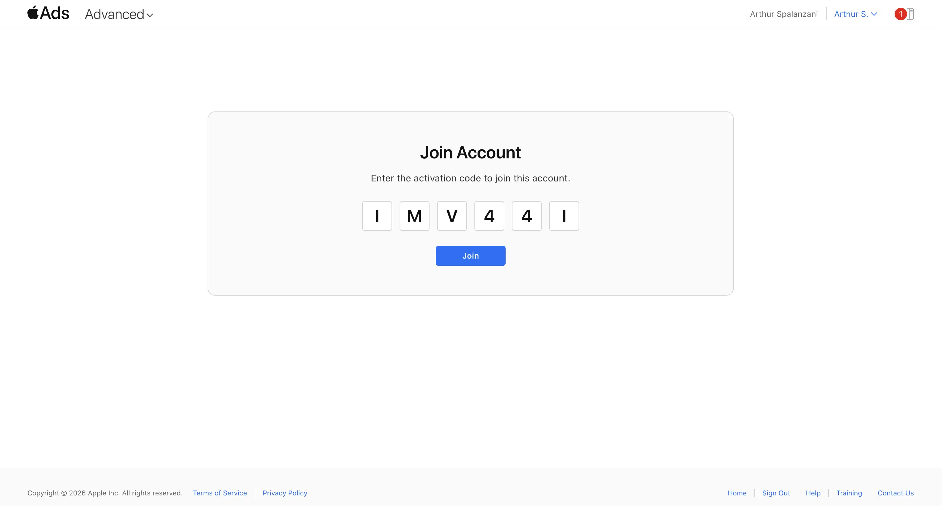 Apple Search Ads activation code