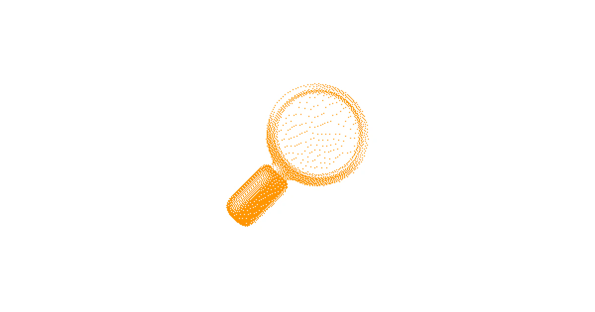 Orange dithered magnifying glass emoji for App Store keyword research